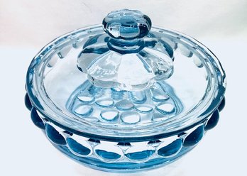 Vintage Sky Blue Bubble Candy Dish W/ Lid