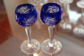 2 Blue Cordial Glasses