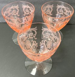 Vintage Lot 9 Pcs - Fostoria Versailles Pink Depression Glass - Footed Tumblers - Iced Tea - 3.75 H - 5.25 H