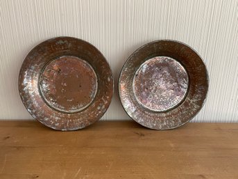 Pair Of Antique Hammered Copper Bowls