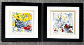 A Pair Of Watercolors By Amber Rose Smith, Still Life With Fruit And Floral