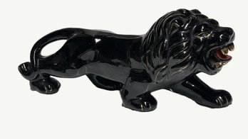 Sleek 12' Black With Gold Accents Ceramic Lion-Made In Japan