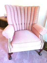 Mid Century Modern Channel Back Pink Arm Chair With Claw Feet