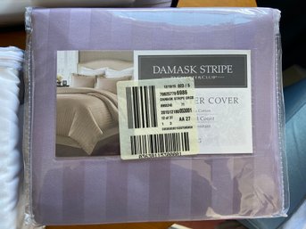 Purple NEW Damask Stripe Charter Club KING Comforter Cover 500 Thread Count Pima Cotton