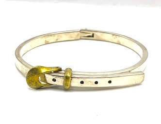 Vintage LATON Designer Mexican Solid Sterling Silver With Vermeil Belt Buckle Bracelet