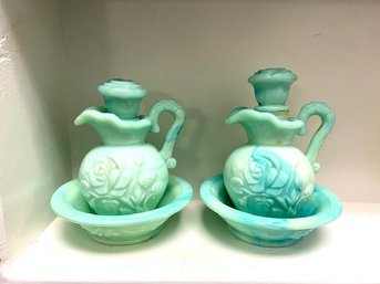 Pair Of Vintage Avon Jadeite Milk Bath Pitcher & Underplate/Bowl