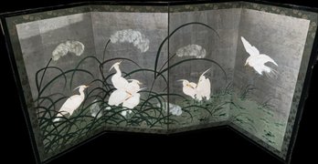 Special Japanese/chinese Four Panel Byobu Folding Screen Standing Or Hanging