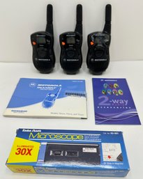 3 Motorola Talkabout Walkie Talkies Two-Way Radios & New In Box Microscope