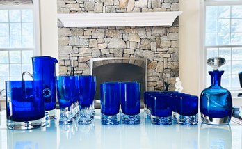 Set Cobalt Blue Crystal Glassware Grouping