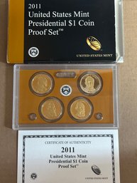 Beautiful 2011 U.S. Mint Presidential Dollar Coin Proof Set Complete With Box & COA