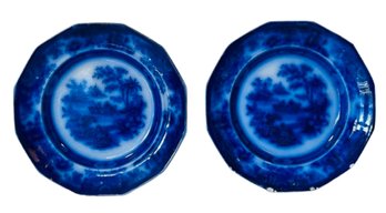 Pair Of Flow Blue Plates. Tonquin JH Stamped