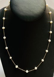 14K GOLD PEARL STATION NECKLACE