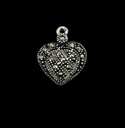 Vintage Sterling Silver Marcasite Heart Pendant