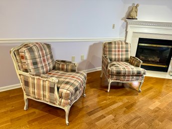 Pair Of Custom Upholstered Plaid Chairs