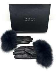 New In Box Hima Genuine Leather With Cashmere Lining & Fox Fur Trim Gloves From Barneys New York, Size 7