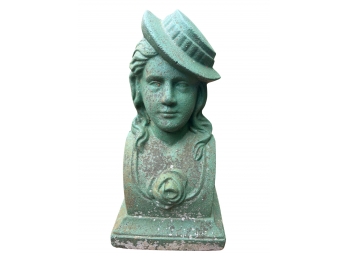 Antique Andirons/fire Dogs Woman With Hat-Cast Iron Garden Statue