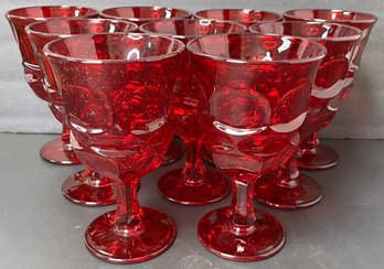 Vintage Lot Of 9 Ruby Red Water Goblets - Fostoria Glass - Argus - Christmas - Holiday - 6.5 H - Chunky Sturdy