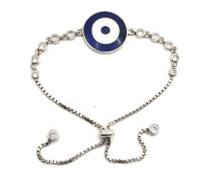 Vintage Sterling Silver Evil Eye Clear Stones Pull String Bracelet