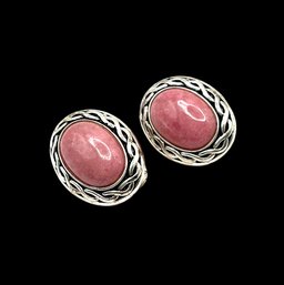 Vintage Thai Sterling Silver Pink Rose Clip On Earrings