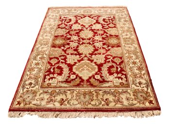 Hand Knotted Burgundy And Taupe Made In India Wool Rug