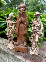Vintage Wood And Resin Asian Figurines