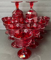 Vintage Lot Of 12 Ruby Red Champagne Sherbets - Fostoria - Argus - Christmas - Holiday - 5 1/8 Inch H - HFM