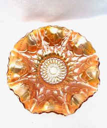 Vintage Marigold Carnival Glass Ribbon Edge Small Bowl