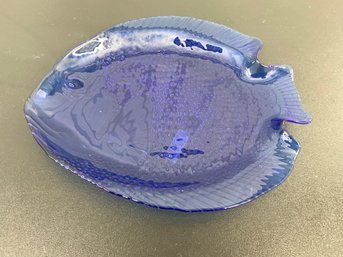 Cobalt Blue Glass Fish Shaped Plate Dish 10x8 No Chips