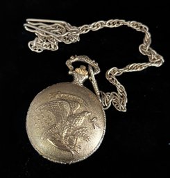 Gold Tone Commemorative Pocket Watch 'We The People' 14' Chain 3' Watch Tested Working Wind Up