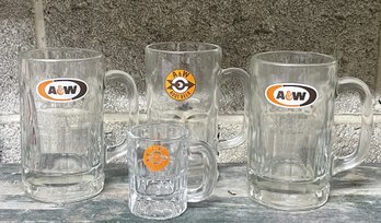 Four Mid Century A & W Root Beer Glass Mugs Includes Bullseye Logo