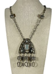 Vintage Silver Tone Deco Style Necklace W Light Enamel