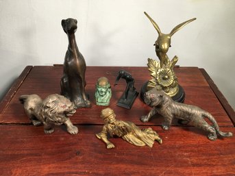 Fabulous Vintage / Antique Lot Of Bronze And Brass Items - Lion - Tiger - Hummingbird - Dog - Ben Franlkin
