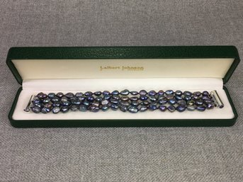 Fabulous Brand New Genuine Cultured Freshwater Black Baroque Pearl Multi Strand Bracelet With Sterling Silver