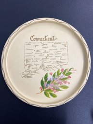 Vintage Nashco Products Round Metal Tray 11in Hand Painted State Of Connecticut Souvenir