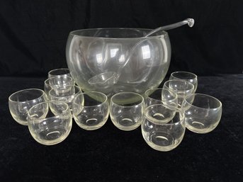 Punch Bowl With Ladle And 12 Glasses