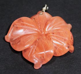 Chinese Vintage Carved Hardstone Flower Pendant In Red