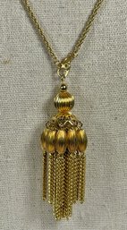 Signed Gold Tone Necklace Having Tassel Pendant