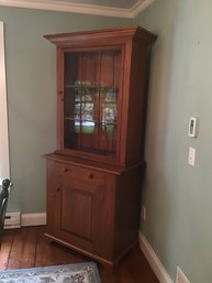 Two Piece Custom Made Butternut Cabinet Made To Match Antique Top With Original Wavy Glass