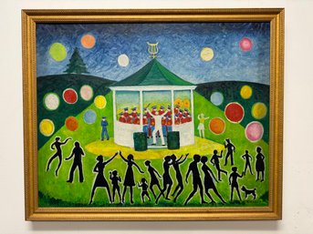 Lush Tropical Painting Of Chatham Bandstand Signed 'Hennessey'