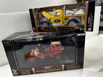 New In Box Ford Replica Lot ~ 1940 Ford Tow Truck & 1914 Model T Fire Engine ~