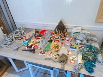 Table Lot Of Christmas Decor, Some Is Vintage