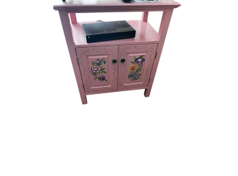 Hand Painted/floral Stenciled Pink Table With Cabinet