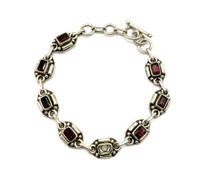 Vintage Sterling Silver Red Gemstone Linked Bracelet