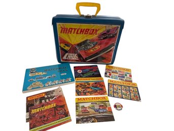 Vtg Matchbox Case & Matchbox Ephemera- Matchbox Collector Pin & Catalogs 1967, 68, 69, 70, 71, 72, 80/81