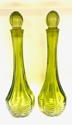 Pairing Of Vintage Green Art Deco Perfume Decanters By Avon