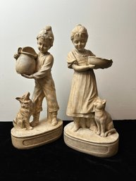 Pair Of Ceramic Kids With Pets