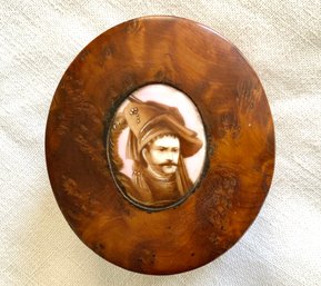 Handsome 19th C. Burl Wood Box With Porcelain Cameo