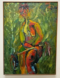 Vintage Oil On Canvas Painting Colorful Nude Woman 'Lushness'