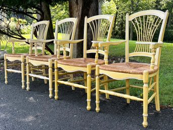 A Set Of 4 Vintage French Provincial Rush Seated Arm Chairs