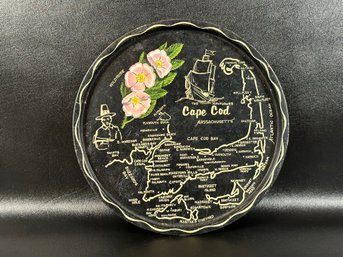 A Fun Vintage Metal Tray Featuring A Map Of Cape Cod